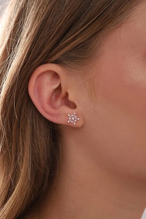 925 Sterling Silver Snowflake Earrings with Zircon Stones
